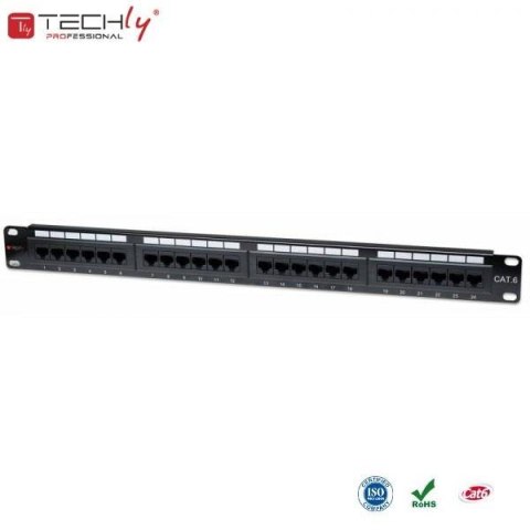 Techly Patch panel TechlyPro 1U UTP 24xRJ45 Cat.6, czarny