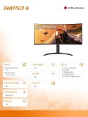 LG Electronics Monitor 34WP75CP-B 34 cale 21:9 UltraWide QHD VA Zakrzywiony