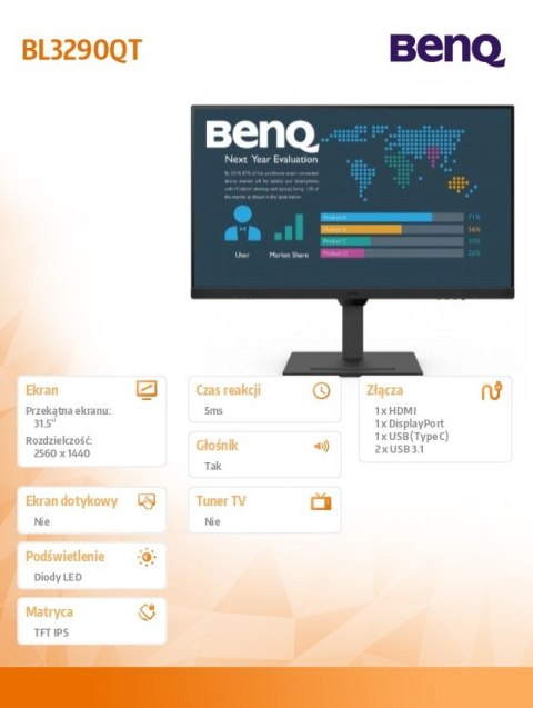 Benq Monitor 31.5 cala BL3290QT 2K 4ms/IPS/75HZ/HDMI/Czarny