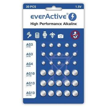 Everactive Baterie alkaliczne mini everActive 10 x G3 / LR41, 5 x G4 / LR626, 5 x G10 / LR1130, 10 x G13 / LR1154 zestaw 30 sztuk