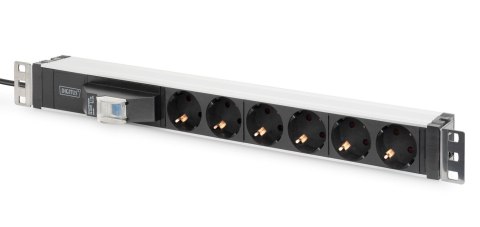 Digitus Listwa zasilająca DIGITUS PDU 19" RACK 6xSchuko kabel 2m 1xSchuko 16A wł./wył. nadmiarowo-prądowy alu.