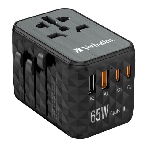 Verbatim Adapter podróżny Verbatim UTA-05 GaN III globalny 2xUSB-C PD QC 4+ 65W, 1xUSB-A 60W, 1xUSB-A 5W