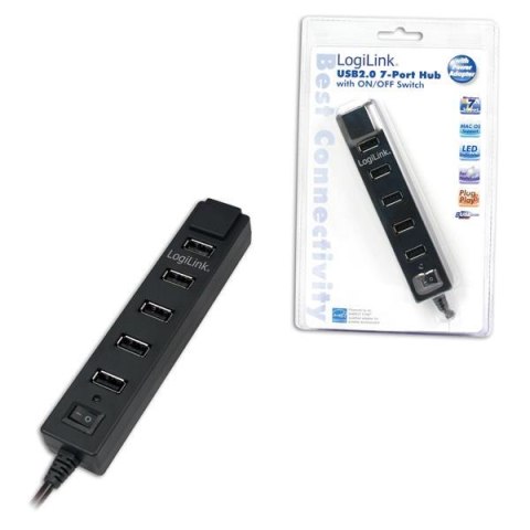 LogiLink Hub USB LogiLink UA0124 7xUSB 2.0, wyłącznik ON/OFF czarny