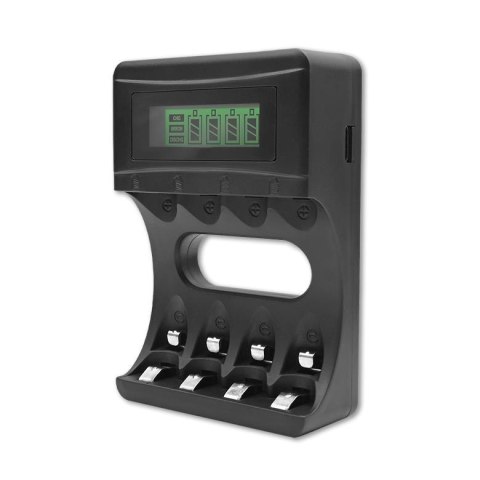 Qoltec Ładowarka Qoltec do akumulatorków Ni-MH typu R03 AAA R6 AA | LCD | Kabel USB
