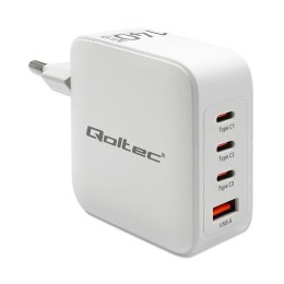 Qoltec Ładowarka sieciowa Qoltec 140W GaN | 5-20V | 2.5-5A | 3xUSB-C PD | 1xUSB QC 3.0 | Biała