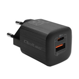 Qoltec Ładowarka sieciowa Qoltec 35W GaN ULTRA | 5-20V | 2.25-3A | 1 x USB typ C PD | 1 x USB QC 3.0 | Czarna