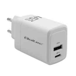 Qoltec Ładowarka sieciowa Qoltec 45W GaN | 5-20V | 1.5-3A | 1xUSB-C PD | 1xUSB QC 3.0 | Biała