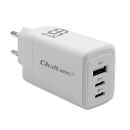 Qoltec Ładowarka sieciowa Qoltec 65W GaN | 5-20V | 3-3.35A | 2xUSB-C PD | 1xUSB QC 3.0 | Biała