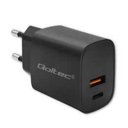 Qoltec Ładowarka sieciowa Qoltec GaN POWER PRO | 1xUSB-C | 1xUSB | 30W | 5-20V | 1.5-3A | Czarna