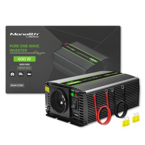 Qoltec Przetwornica napięcia Qoltec Monolith |300W | 600W | 24V na 230V | Czysty Sinus