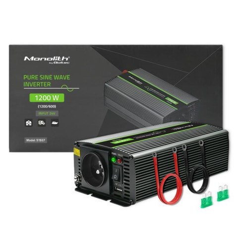 Qoltec Przetwornica napięcia Qoltec Monolith | 600W | 1200W | 24V na 230V | Czysty Sinus