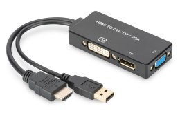 Digitus Kabel adapter DIGITUS 3w1 HDMI/USB 4K 30Hz UHD Typ HDMI A/USB na DisplayPort+DVI+VGA czarny 0,2m