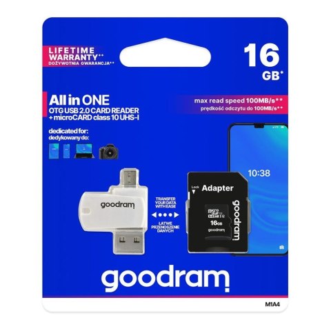 Goodram Karta pamięci microSDHC GOODRAM 16GB M1A4 UHS-I + Adapter