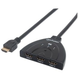 Manhattan Przełącznik Manhattan HDMI 3x1 4K zasilanie z USB, 3-Portowy