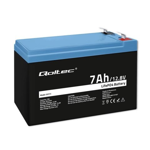 Qoltec Akumulator LiFePO4 Qoltec Litowo-Żelazowo-Fosforanowy | 12.8V | 7Ah | 89.6Wh | BMS