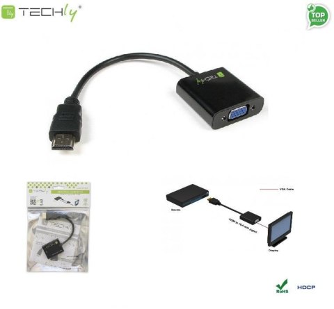 Techly Adapter Techly HDMI-VGA2 HDMI męski na VGA żeński, czarny 0,1m IDATA