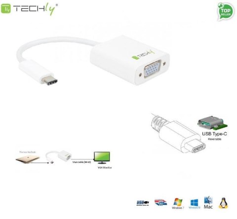 Techly Adapter Techly USB31-VGA USB-C 3.1 na VGA M/Ż, biały 0,15m IADAP