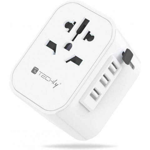 Techly Adapter wtyku zasilania Techly EU/UK/USA/3xUSB biały