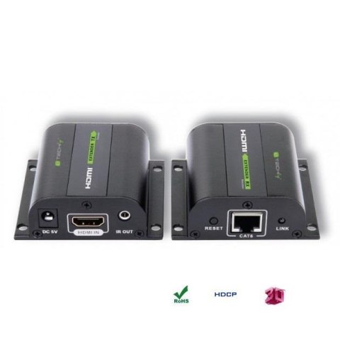 Techly Extender HDMI Techly EXT-E70I po skrętce Cat. 5e/6/6a/7, do 60m, z odbiornikiem IR, czarny