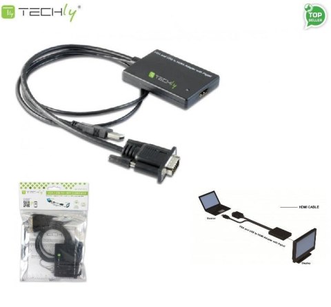 Techly Kabel adapter Techly IDATA HDMI-VGA3 VGA na HDMI z Audio, zasil. z USB