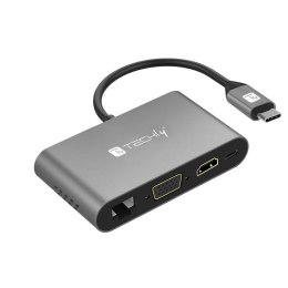 Techly Kabel adapter Techly USB-C MultiPort HDMI/VGA/RJ45/USB-C PD/ USB-A MicroSD