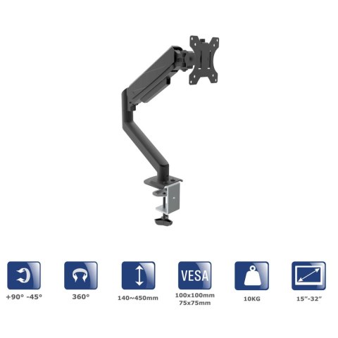 AKYGA Uchwyt biurkowy do monitora Akyga AK-MB-05 regulowane ramię gazowe 10kg VESA 75x75mm / 100x100mm 15-32"