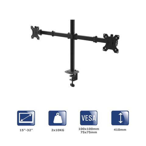 AKYGA Uchwyt biurkowy na dwa monitory Akyga AK-MB-02 ramiona 2x10kg VESA 75x75mm / 100x100mm 15-32"