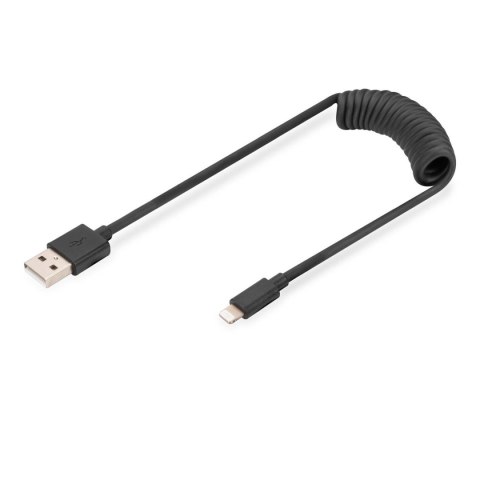 Digitus Kabel USB 2.0 DIGITUS spiralny USB A/Lightning, PD 20W, MFI, czarny, max. 1m