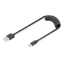 Digitus Kabel USB 2.0 DIGITUS spiralny USB A/USB C, PD 60W, czarny, max. 1m