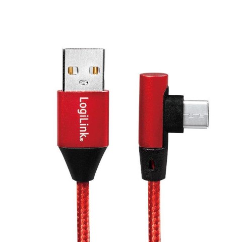 LogiLink Kabel USB 2.0 LogiLink CU0145 USB A - USB-C, M/M, kątowy, czerwony, 0,3m