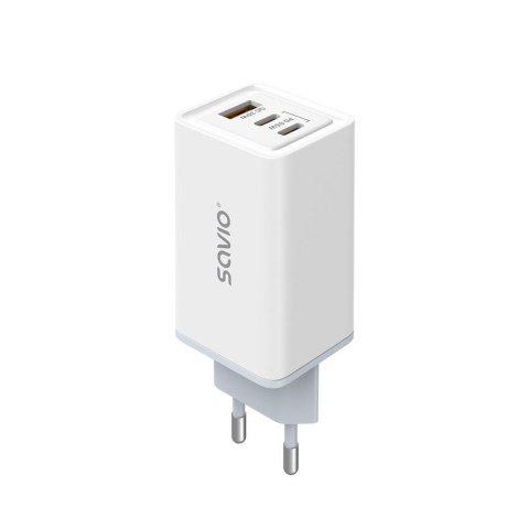 SAVIO Ładowarka sieciowa 65W Savio GaN LA-07 z kablem USB-A- USB typ C 1 m, biała