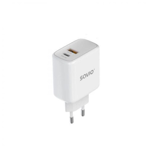 SAVIO Ładowarka sieciowa Savio LA-06 USB Quick Charge Power Delivery 3.0 30W, 1xUSB Type C, 1xUSB, biała