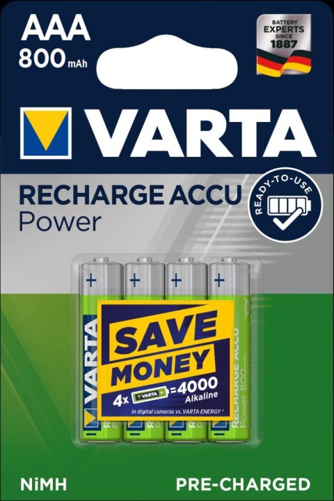 Varta Baterie Akumulatorki VARTA Longlife Accu 800mAh HR03/AAA 4szt