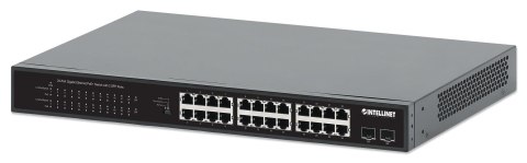 Intellinet Switch niezarządzalny Intellinet 24x 10/100/1000 Mbps PoE+ 370W + 2x SFP Rack 19", manual VLAN