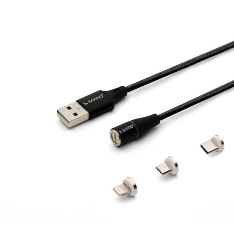 SAVIO Kabel USB 2.0 SAVIO CL-155 USB - USB Typ C, Micro i Lightning, QC i PD 3.0, magnetyczny, 2m, czarny