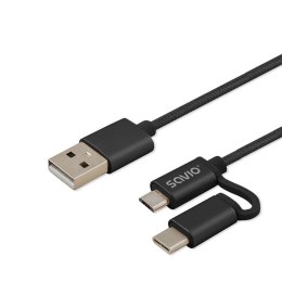 SAVIO Kabel USB 2.0 Savio CL-128 USB A (M) - Micro USB B (M) / typ C (M) 2w1, 2,1A, 1m, czarny