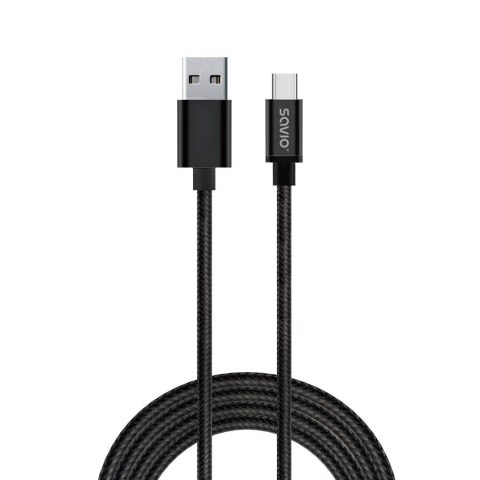 SAVIO Kabel USB 2.0 Savio CL-129 USB A (M) - USB typ C (M) 2,1A, oplot, 2m , czarny