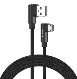 SAVIO Kabel USB SAVIO CL-161, USB A (M) - Micro USB (M), 1m, kątowy, dwustronny, oplot nylonowy