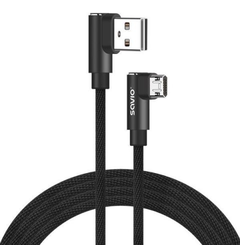 SAVIO Kabel USB SAVIO CL-162 USB A (M) - Micro USB (M), 2m, kątowy, dwustronny, oplot nylonowy