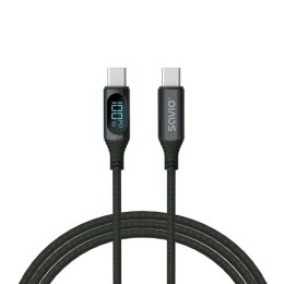 SAVIO Kabel USB SAVIO CL-174, USB-C do USB-C, z wyświetlaczem cyfrowym, 1m, czarny