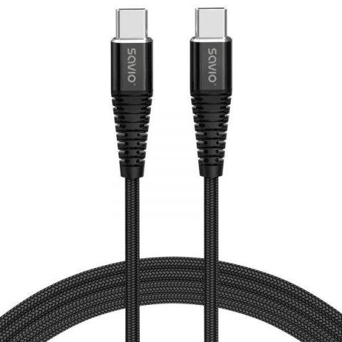 SAVIO Kabel USB Typ C Savio CL-160 USB TYP C - USB TYP C 100W, 3A, QC, PD, 2m, czarny