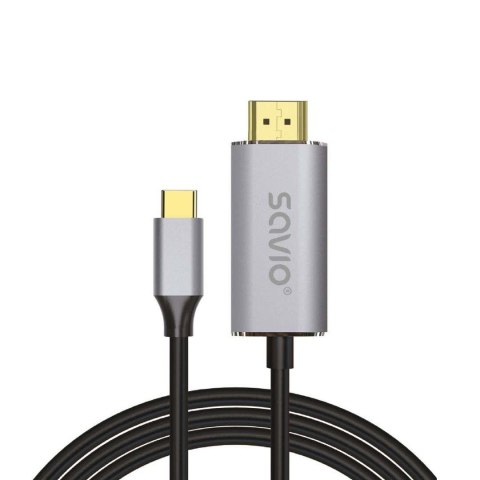 SAVIO Kabel adapter Savio CL-170, USB-C do HDMI 2.0B, 1m, srebrno-czarny, złote końcówki