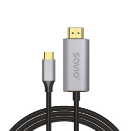 SAVIO Kabel adapter Savio CL-171, USB-C do HDMI 2.0B, 2m, srebrno-czarny, złote końcówki