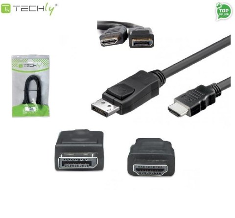 Techly Adapter Techly DSP-H-020 DisplayPort/HDMI M/M, 1,8m, czarny ICOC