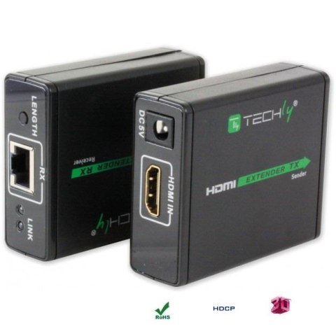 Techly Extender HDMI Techly EXT-E70 po skrętce Cat. 6/6a/7, do 60m, Full HD 3D, czarny