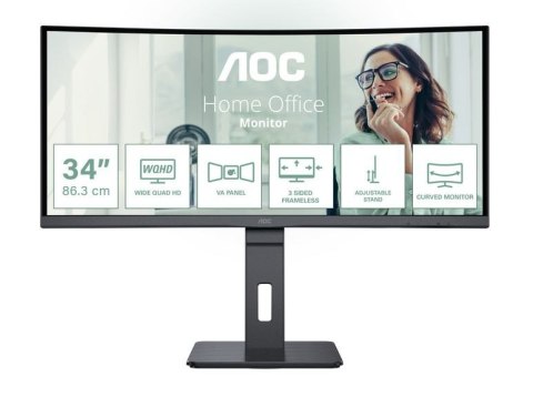 AOC Monitor CU34P3CV 34 cale 100Hz Curved VA HDMI DP RJ45 USB-C