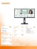 AOC Monitor CU34P3CV 34 cale 100Hz Curved VA HDMI DP RJ45 USB-C