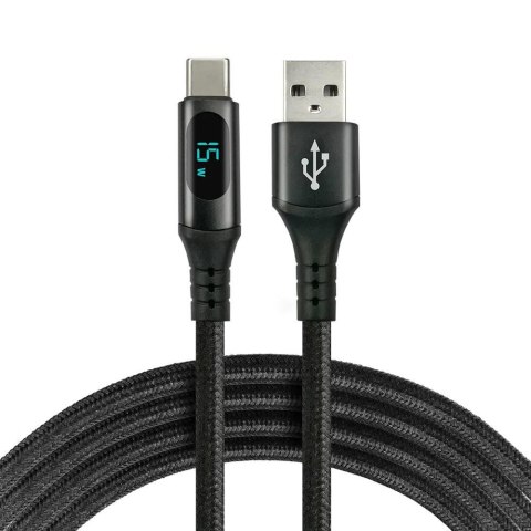 Everactive Kabel USB -> USB-C everActive CBB-2CBL 2m 3A wbudowany wyświetlacz czarny