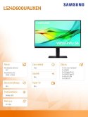 Samsung Monitor 24 cale ViewFinity S60UD IPS 2560x1440 WQHD 16:9 1xHDMI 2xDP(In+Out) 1xUSB-C 90W 3xUSB 3.0 LAN KVM 5ms PinP/PbyP 100Hz H