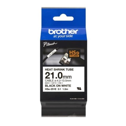 Brother Rurka termokurczliwa Brother P-Touch HSE-251E 21mm x 1.5m (HSE251E) - biała, czarny nadruk